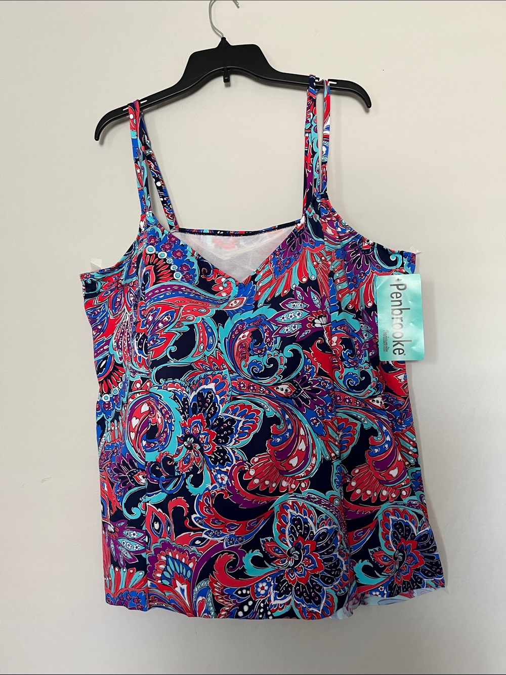 Penbrooke Women's Floral Paisley Tankini Swim Top - Navy Multi Size 26W